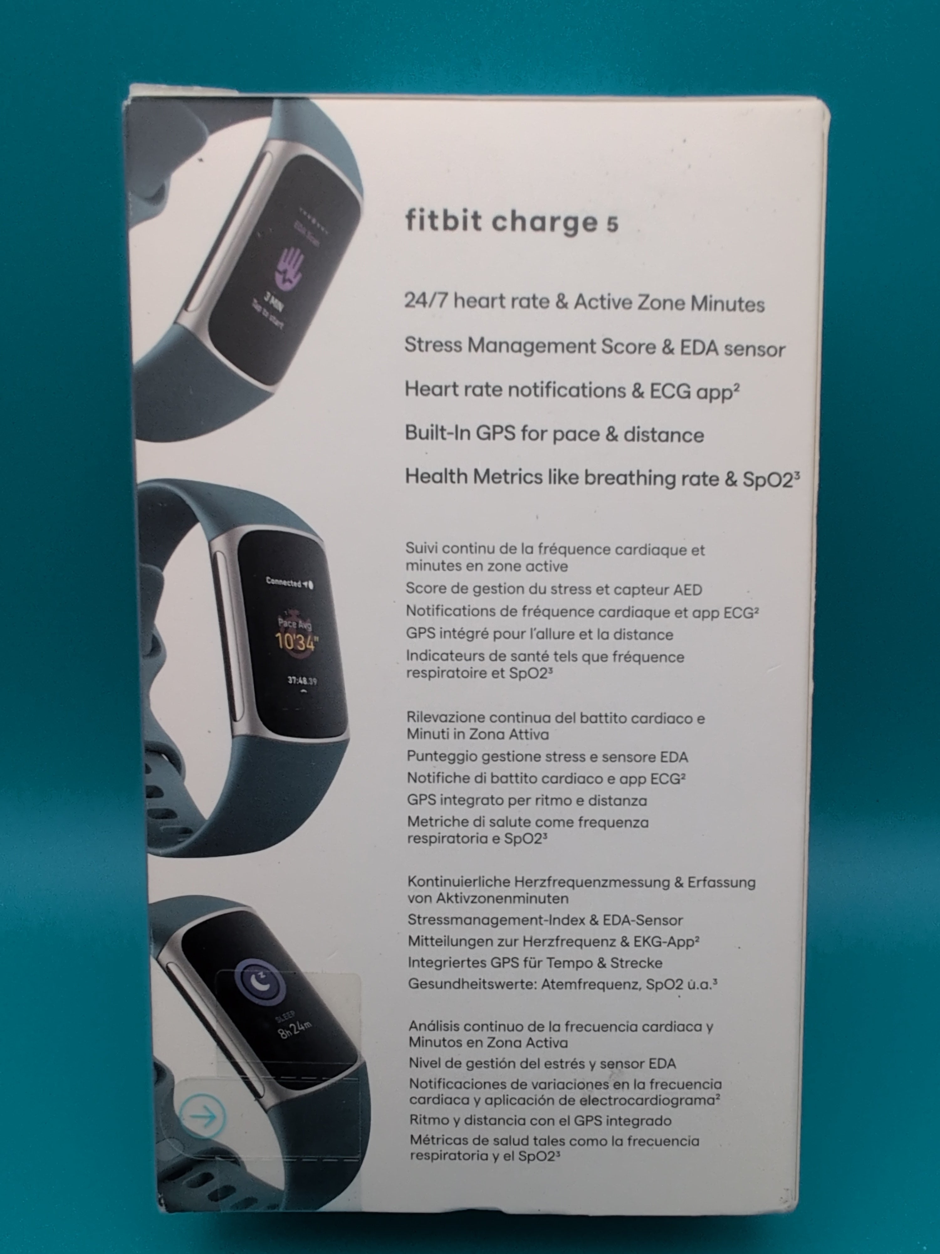 Fitbit Charge 5 Activity Tracker Platinum with Mineral Blue Band