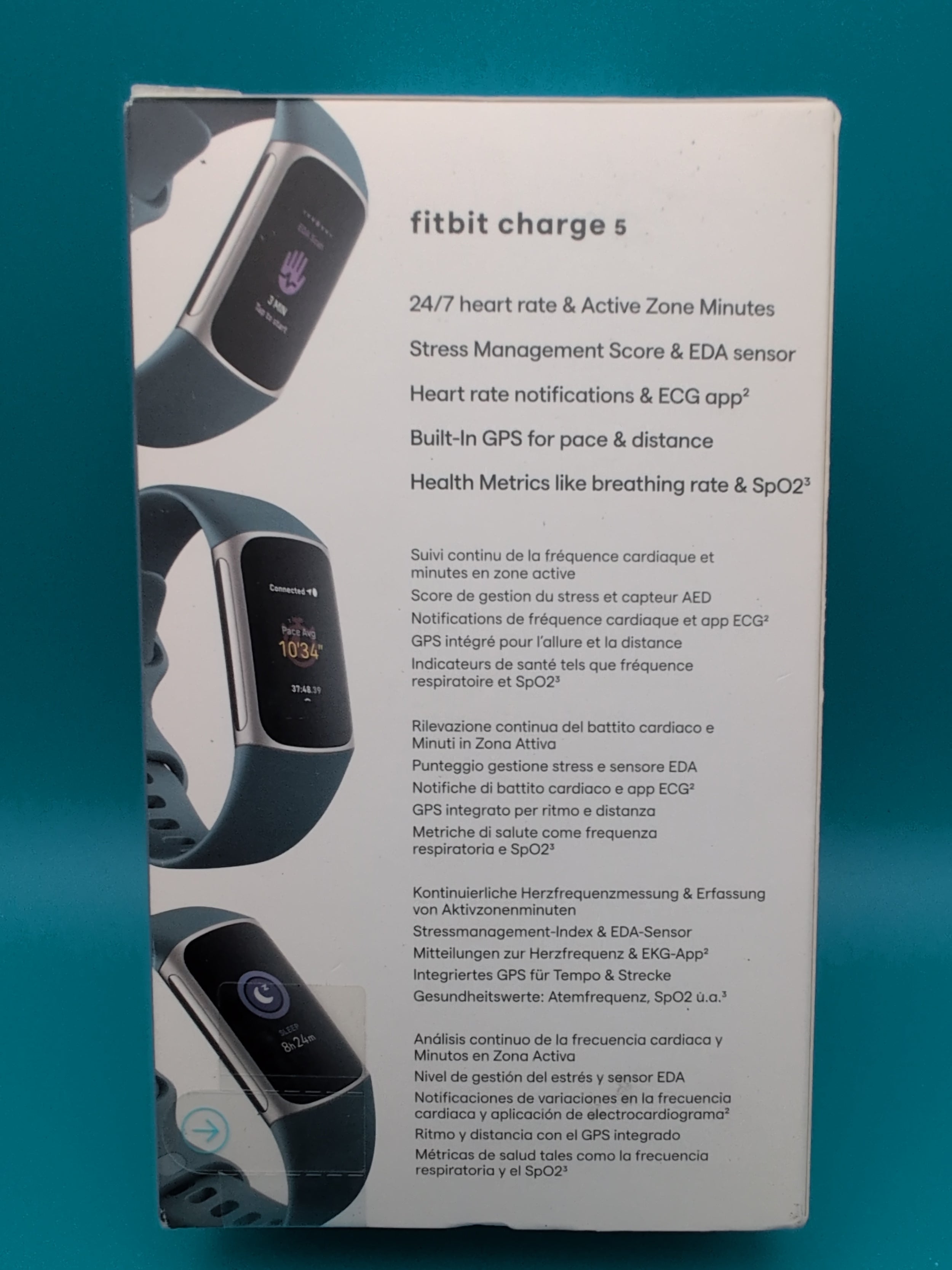 Fitbit Charge 5 Activity Tracker Platinum with Mineral Blue Band